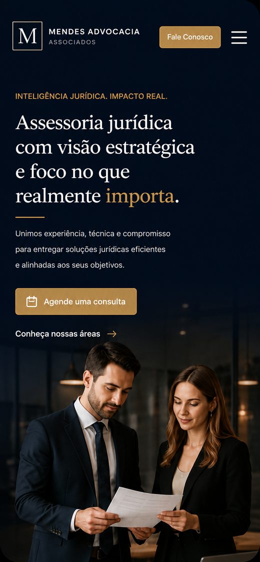 Exemplo de site para advogados no celular, criado pela Analits